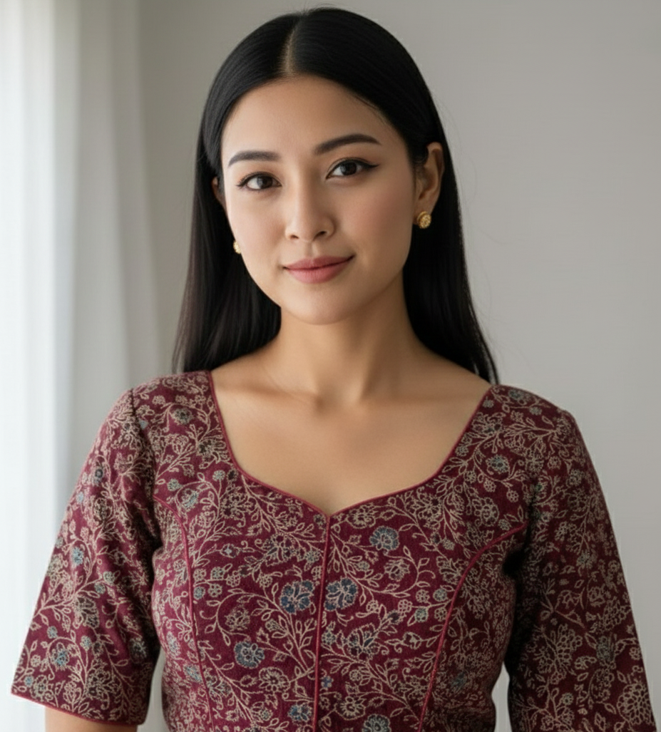 COTTON AJRAKH PRINT WORK BLOUSE