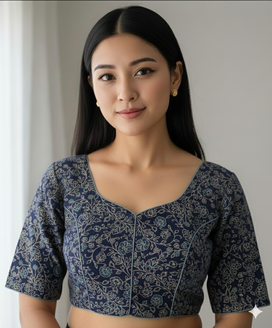 COTTON AJRAKH PRINT WORK BLOUSE