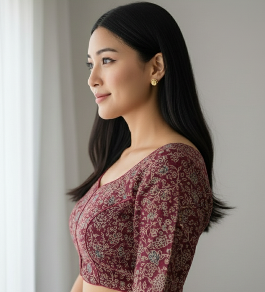 COTTON AJRAKH PRINT WORK BLOUSE