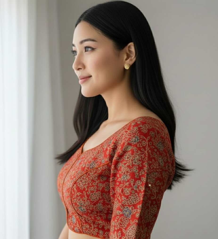 COTTON AJRAKH PRINT WORK BLOUSE