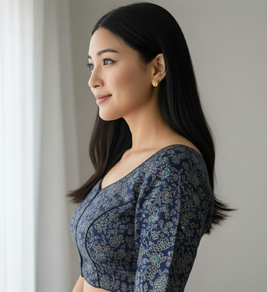 COTTON AJRAKH PRINT WORK BLOUSE