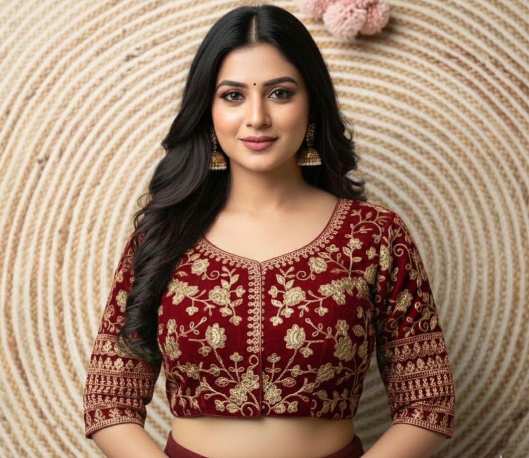 VELVET EMBROIDERY WORK BLOUSE