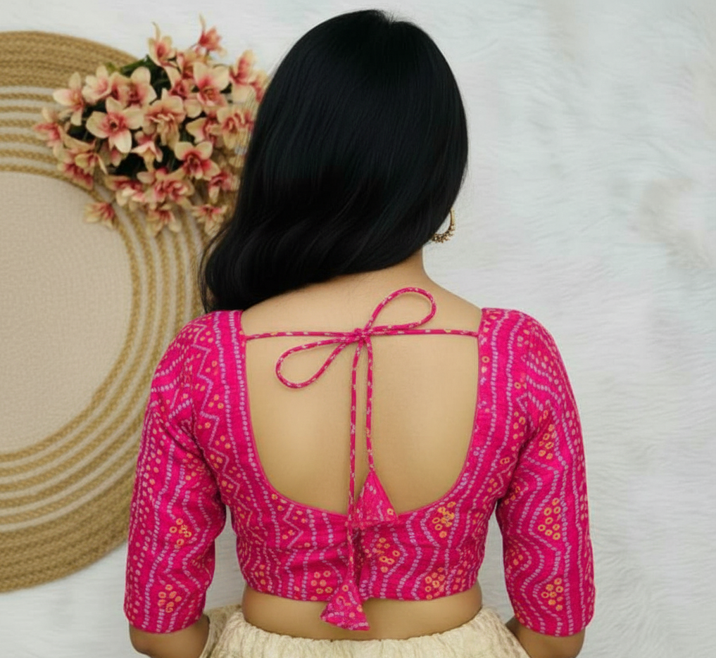 COTTON SILK BANDHANI PRINT WORK BLOUSE