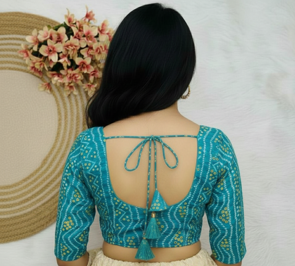 COTTON SILK BANDHANI PRINT WORK BLOUSE