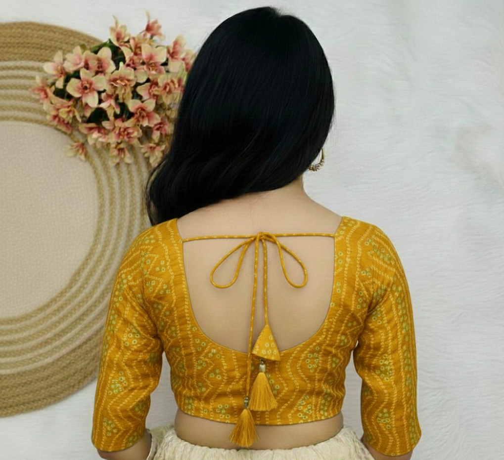 COTTON SILK BANDHANI PRINT WORK BLOUSE