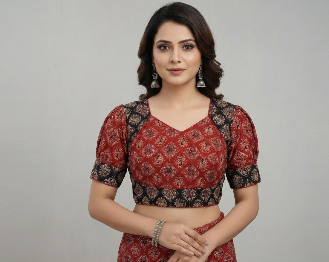 COTTON AJRAKH PRINT WORK BLOUSE