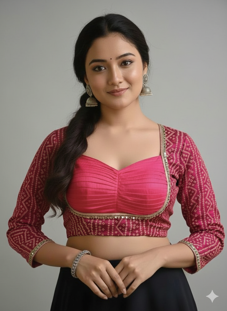 COTTON SILK BANDHANI PRINT WORK BLOUSE