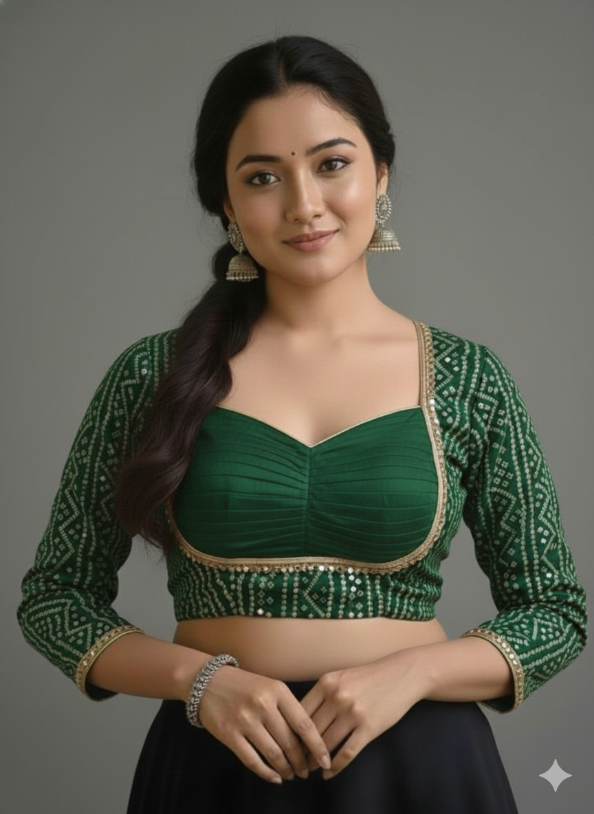 COTTON SILK BANDHANI PRINT WORK BLOUSE