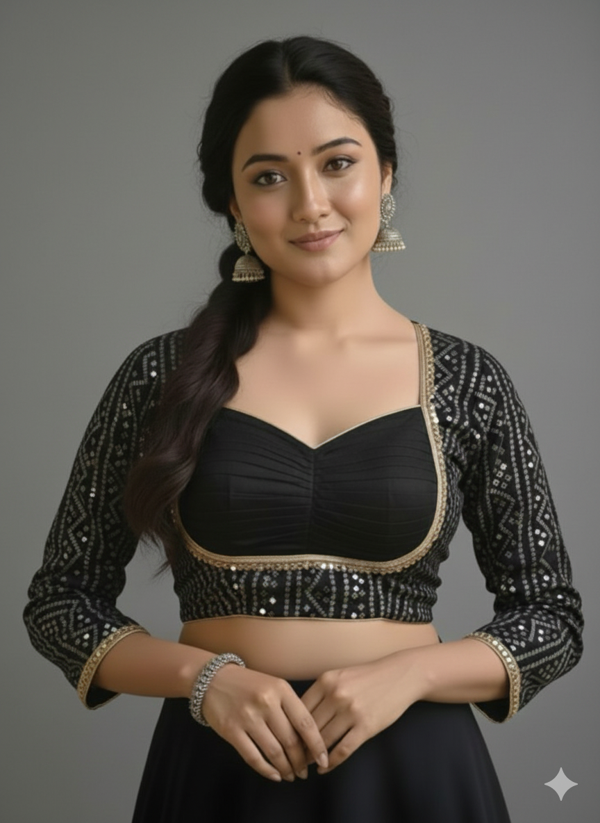 COTTON SILK BANDHANI PRINT WORK BLOUSE