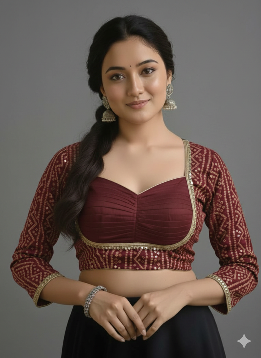 COTTON SILK BANDHANI PRINT WORK BLOUSE