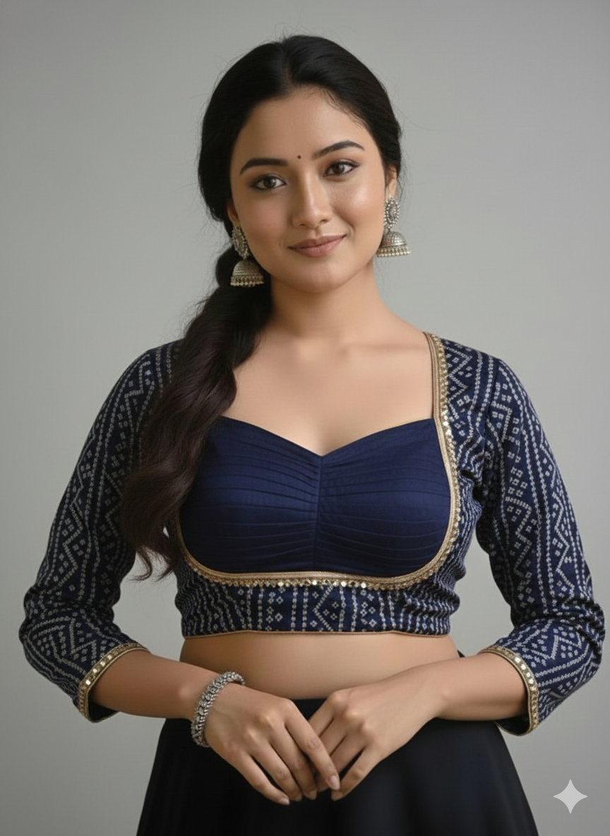 COTTON SILK BANDHANI PRINT WORK BLOUSE