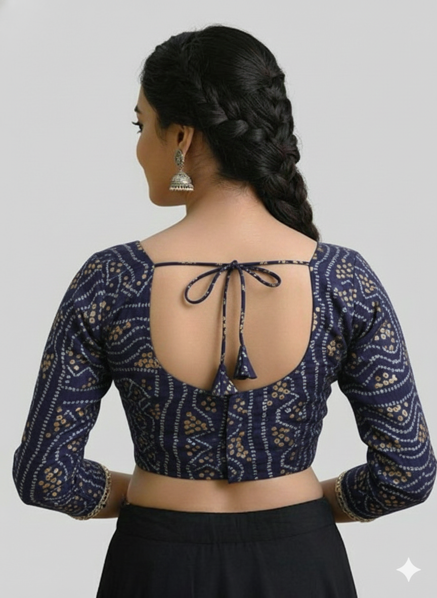 COTTON SILK BANDHANI PRINT WORK BLOUSE