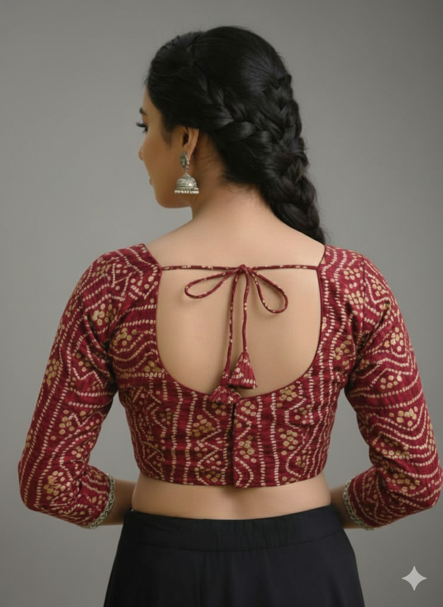 COTTON SILK BANDHANI PRINT WORK BLOUSE