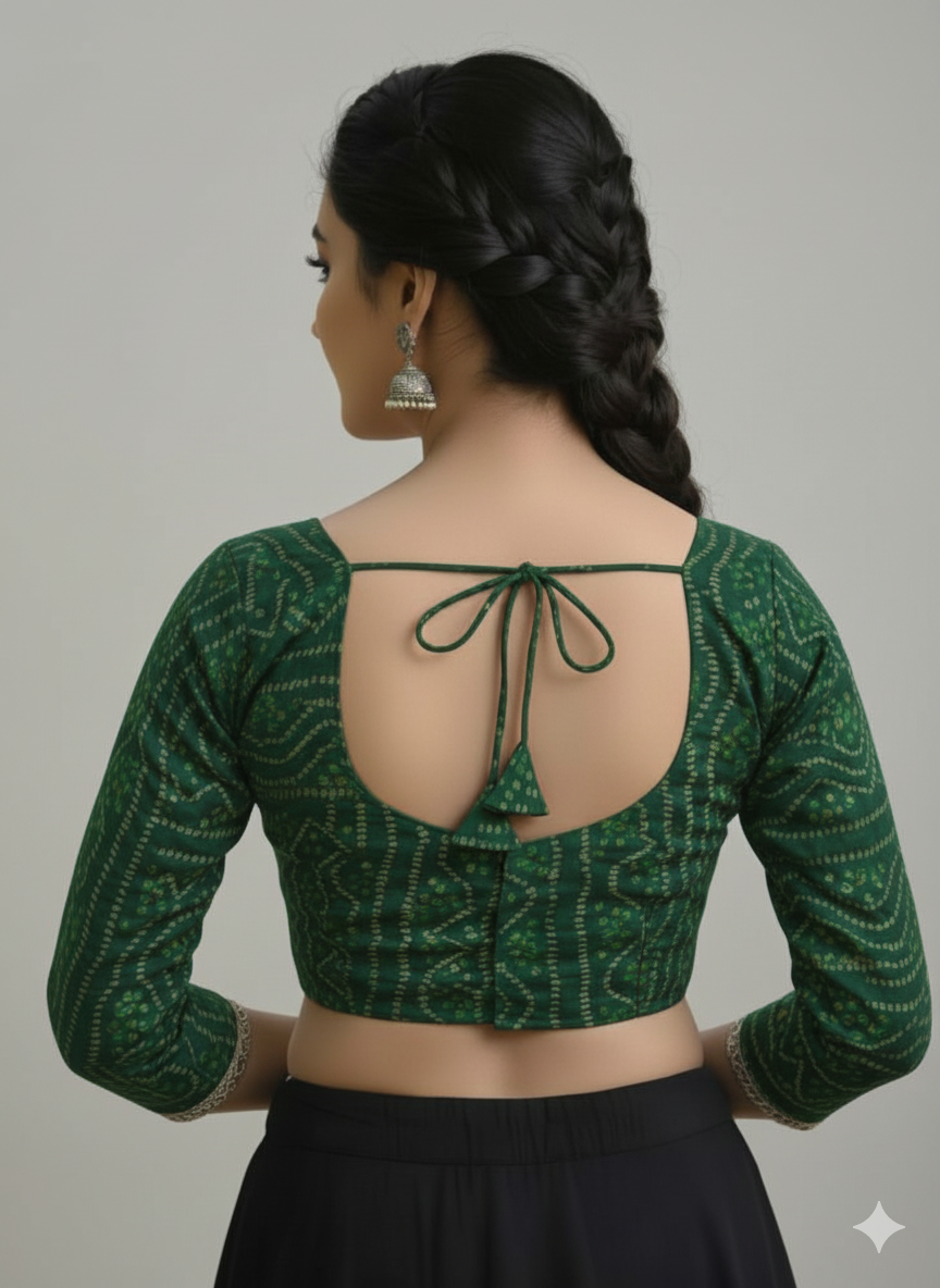 COTTON SILK BANDHANI PRINT WORK BLOUSE