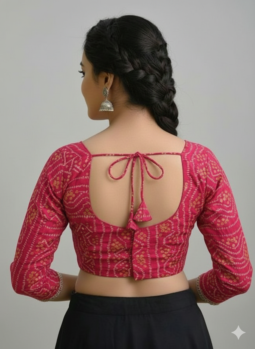 COTTON SILK BANDHANI PRINT WORK BLOUSE