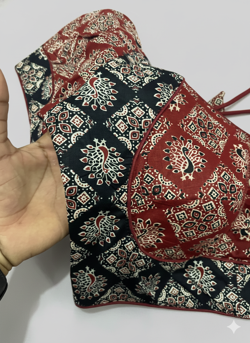 COTTON AJRAKH PRINT WORK BLOUSE