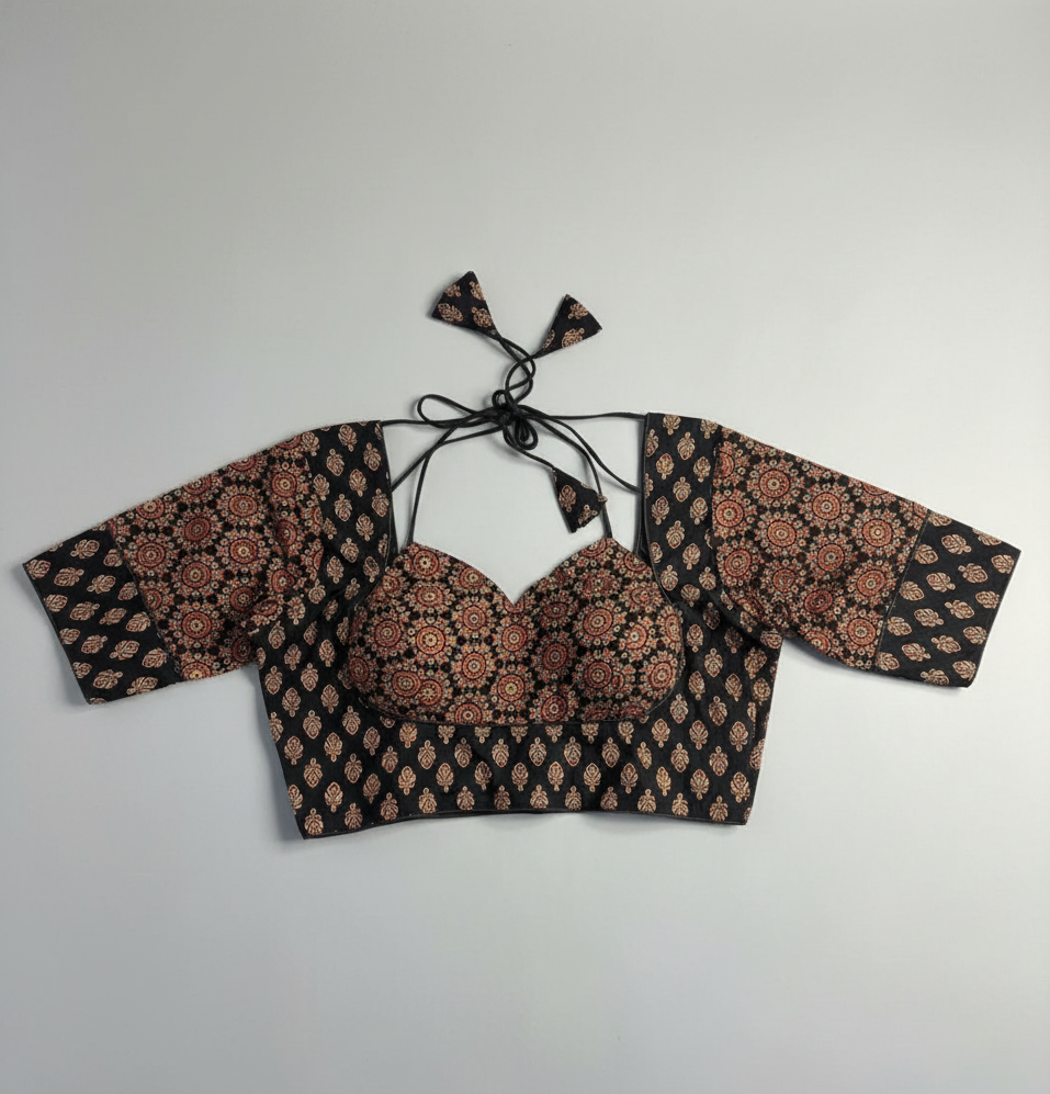 COTTON AJRAKH PRINT WORK BLOUSE