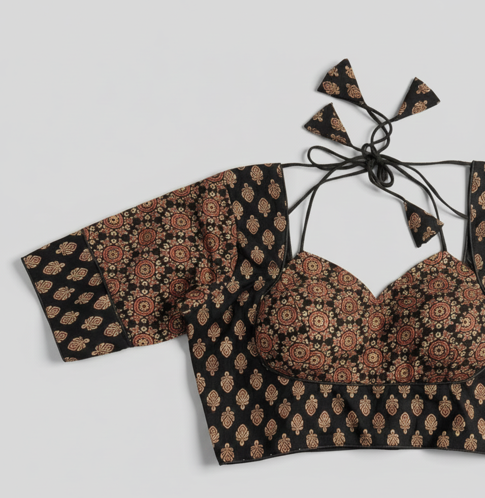 COTTON AJRAKH PRINT WORK BLOUSE