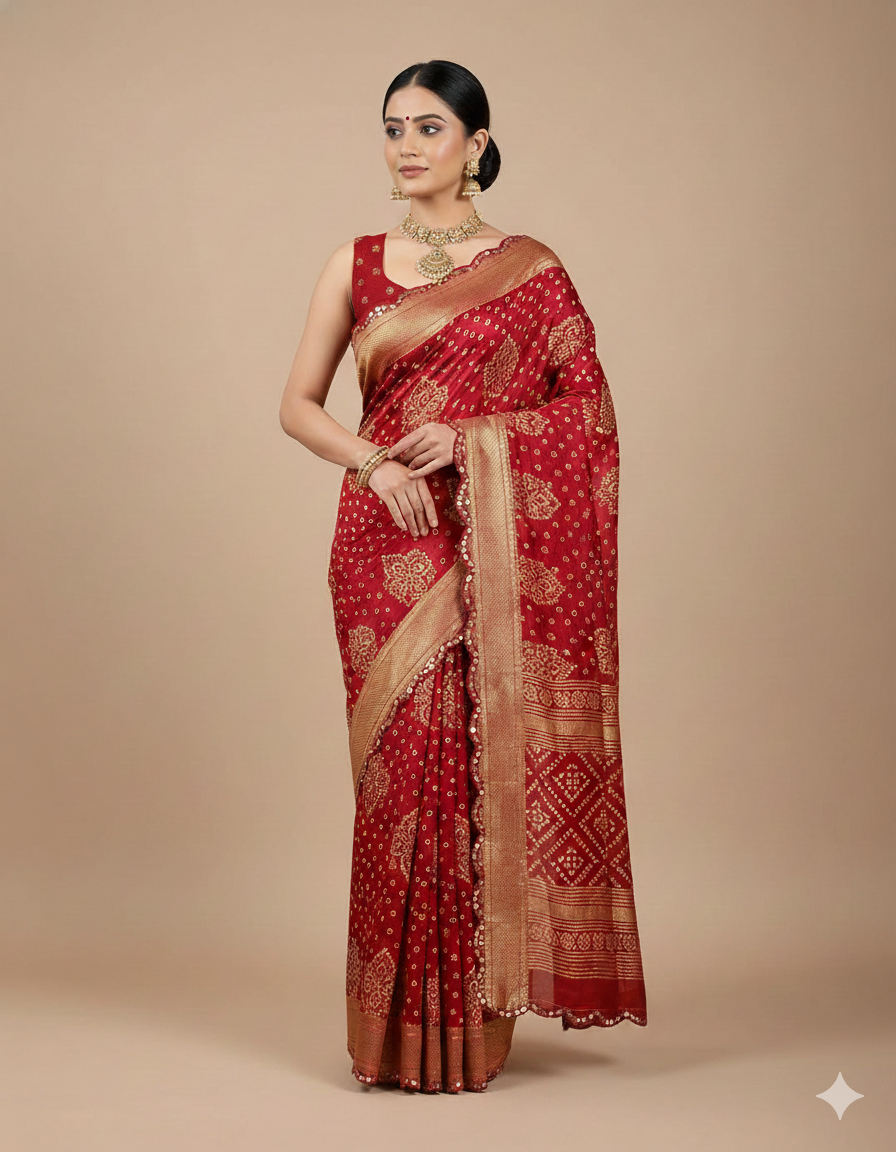 Saree Bandhani Moss work