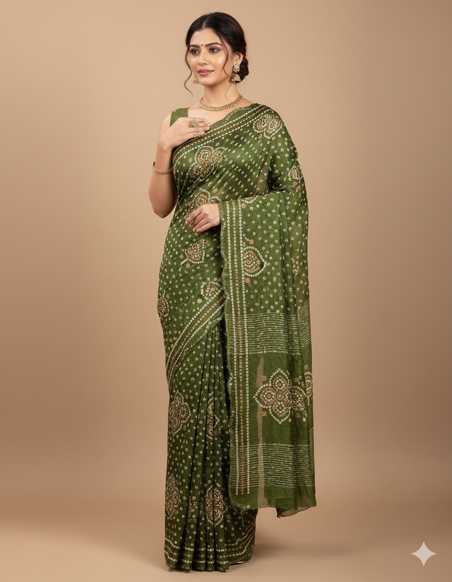 Saree Bandhani Moss work