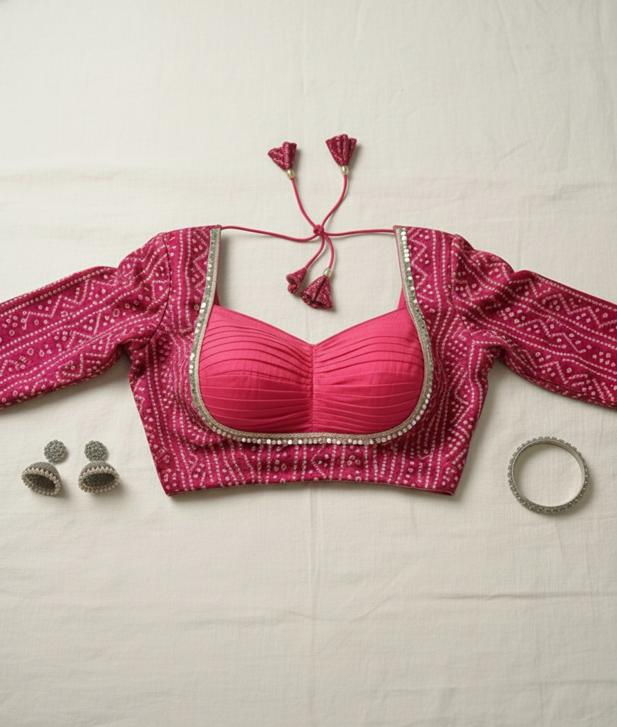 COTTON SILK BANDHANI PRINT WORK BLOUSE