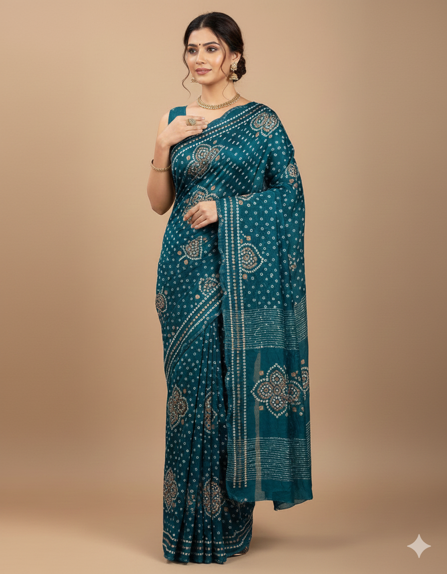 Saree Bandhani Moss work