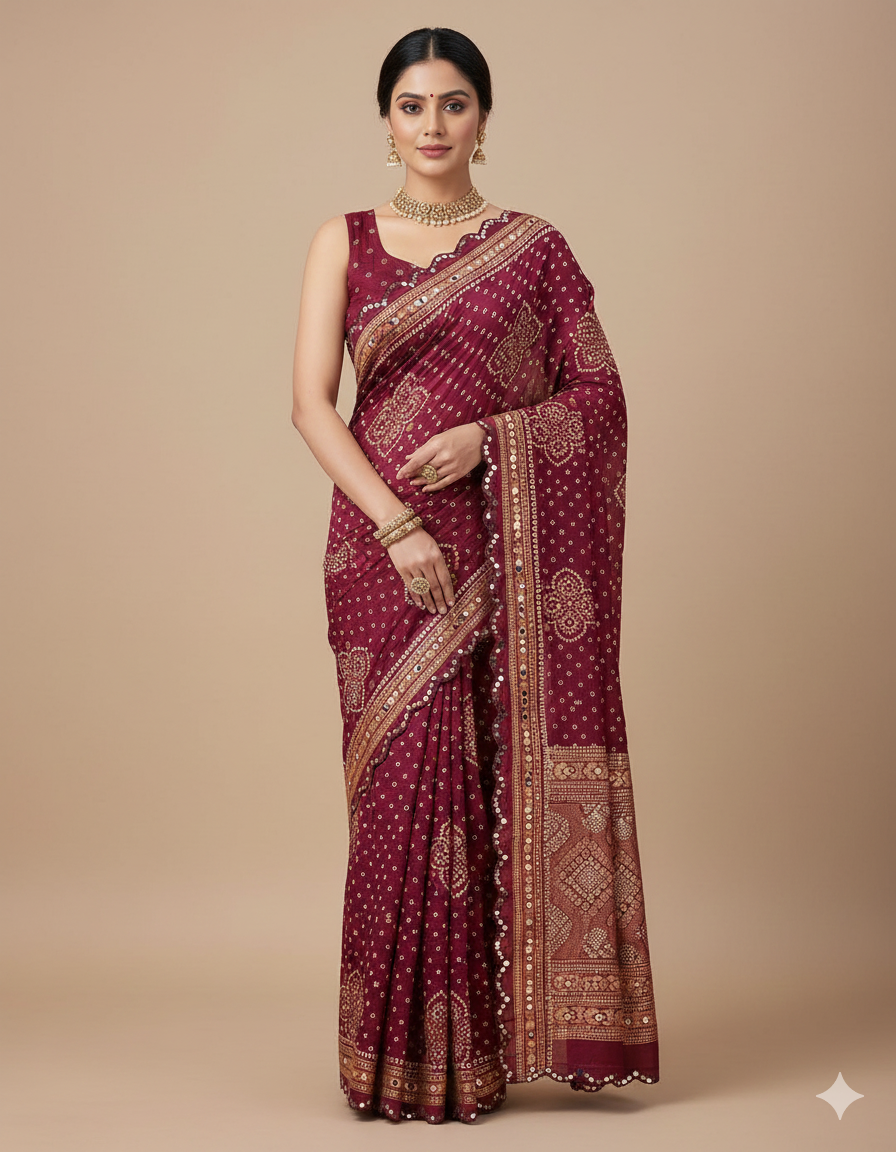 Saree Bandhani Moss work