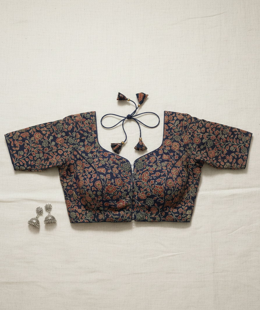 COTTON AJRAKH PRINT WORK BLOUSE