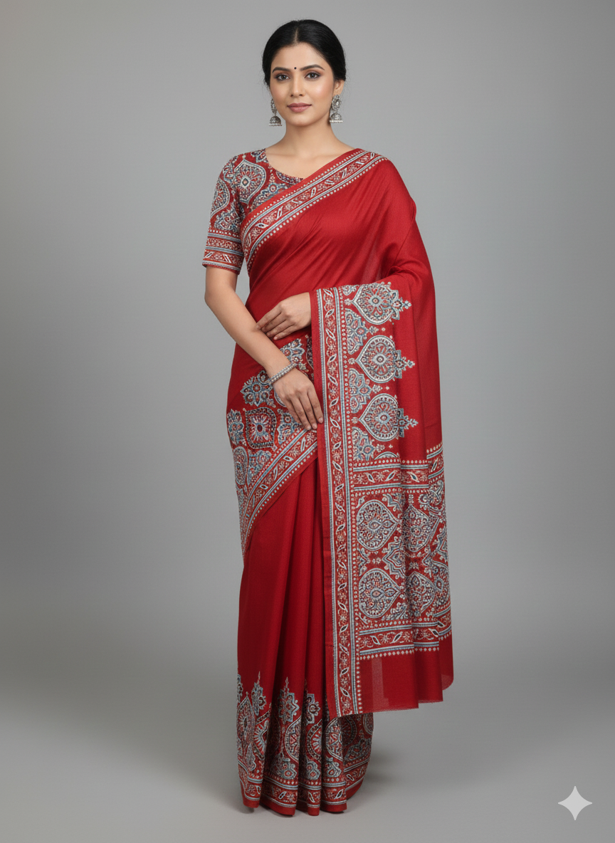 Saree Crep- Ajrakh
