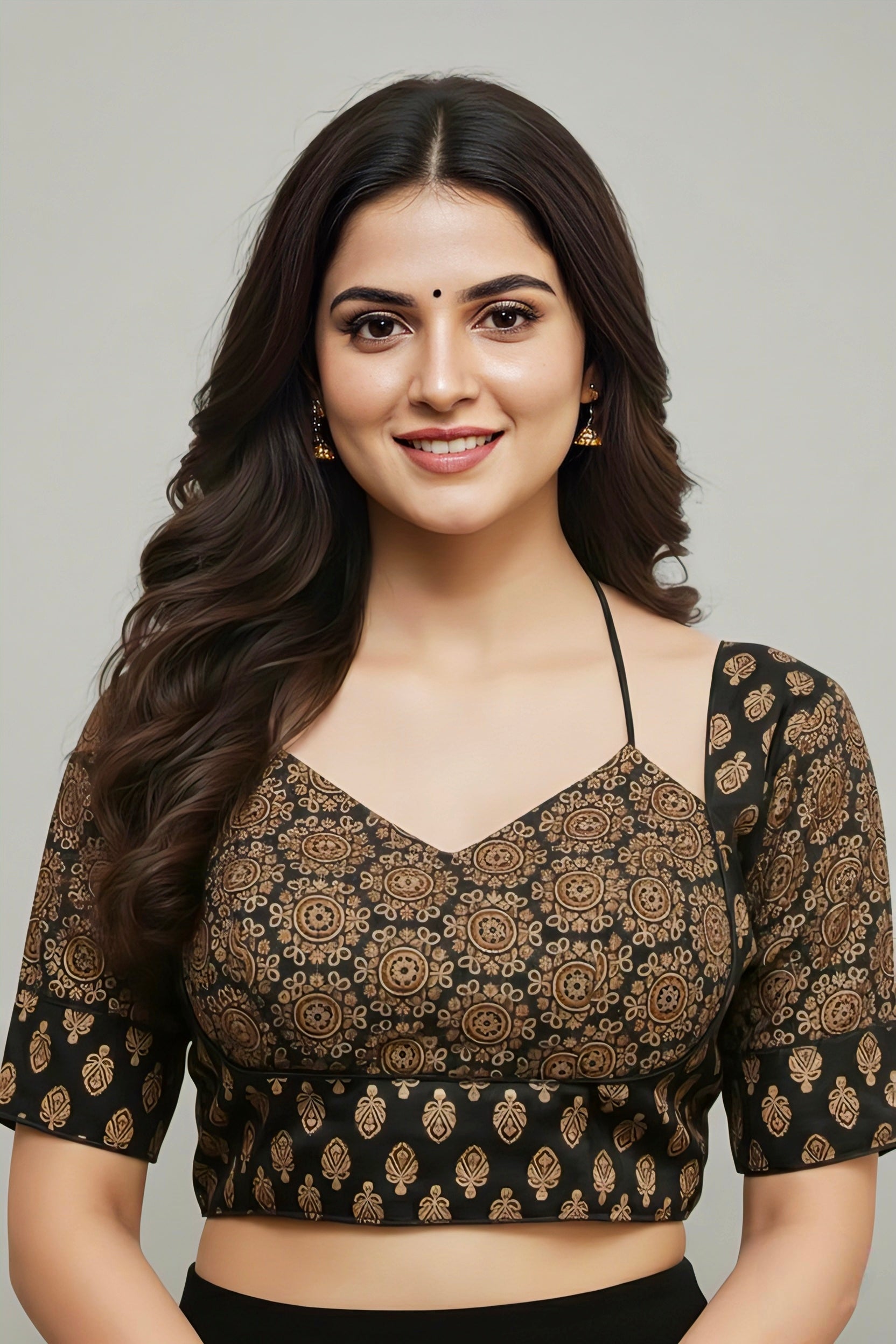 COTTON AJRAKH PRINT WORK BLOUSE