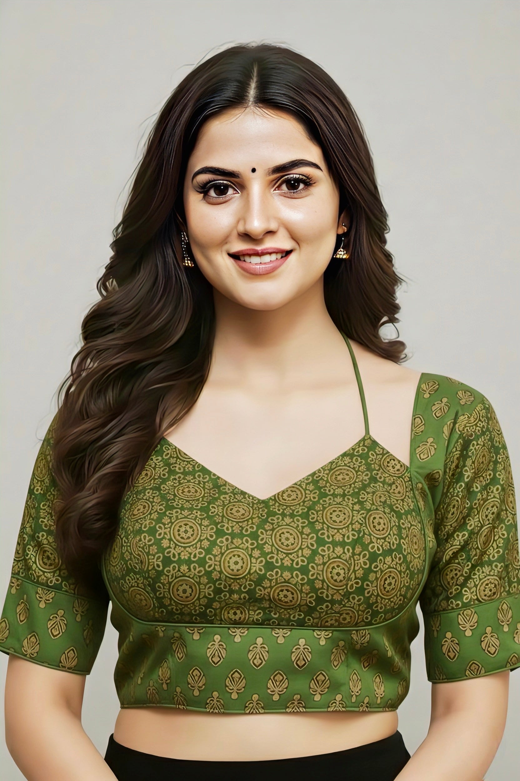 COTTON AJRAKH PRINT WORK BLOUSE