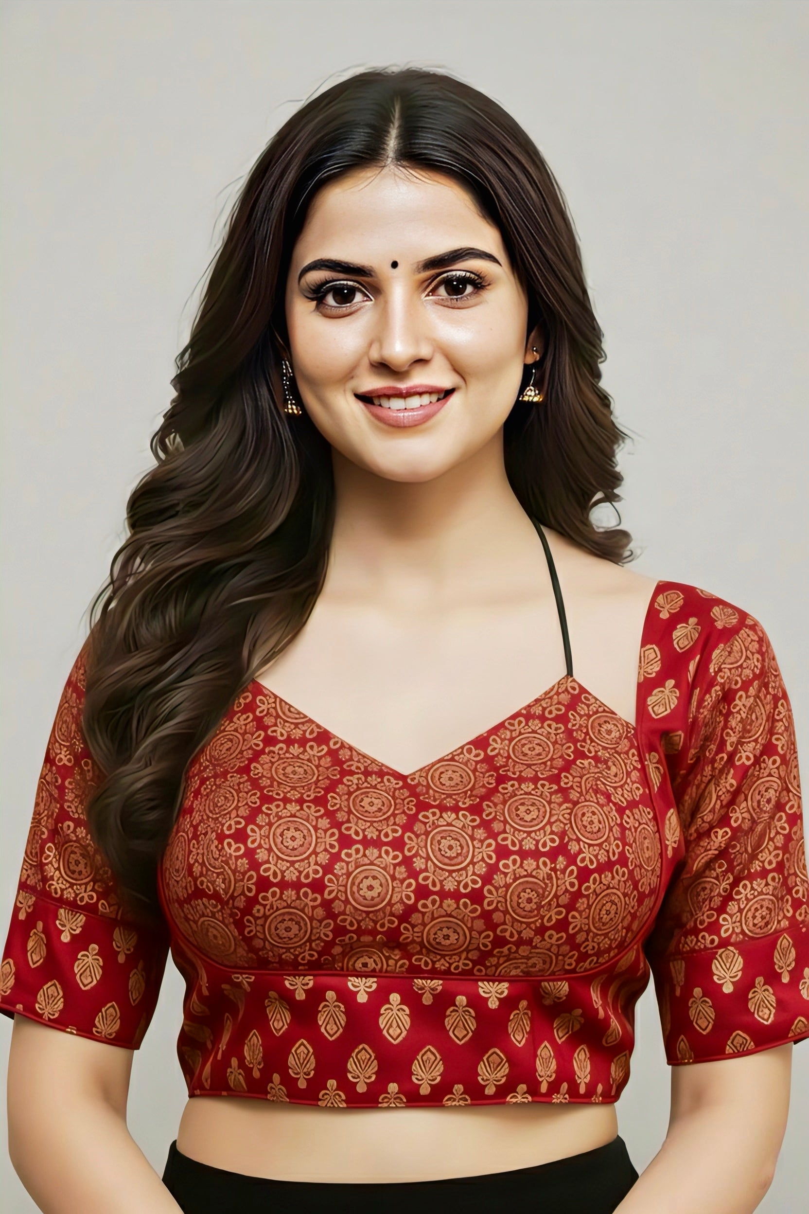 COTTON AJRAKH PRINT WORK BLOUSE