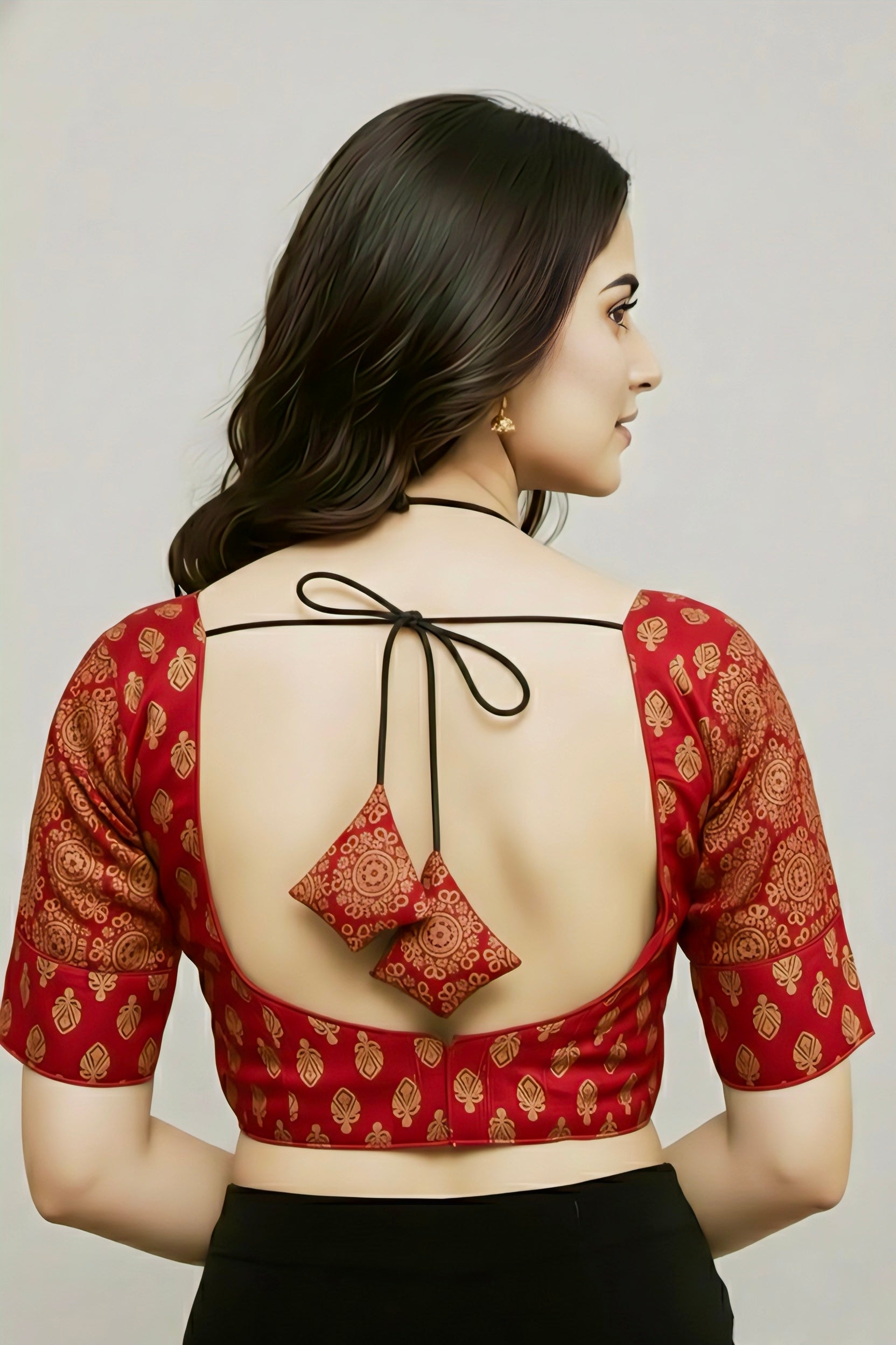 COTTON AJRAKH PRINT WORK BLOUSE