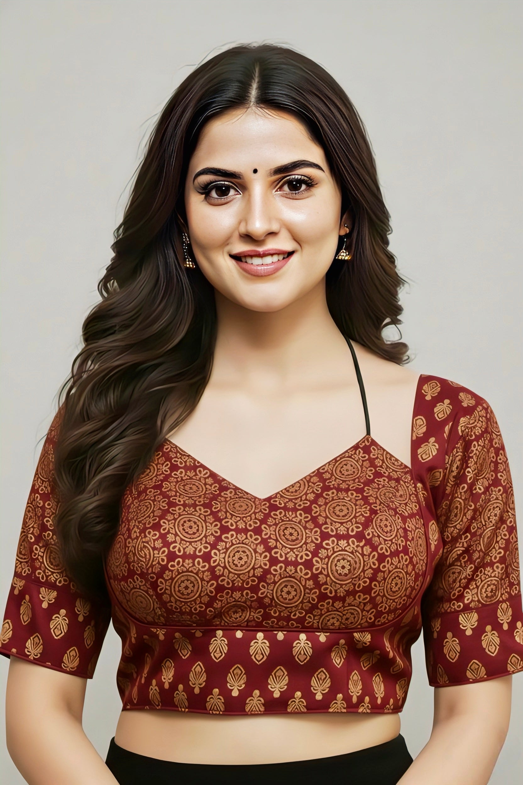 COTTON AJRAKH PRINT WORK BLOUSE