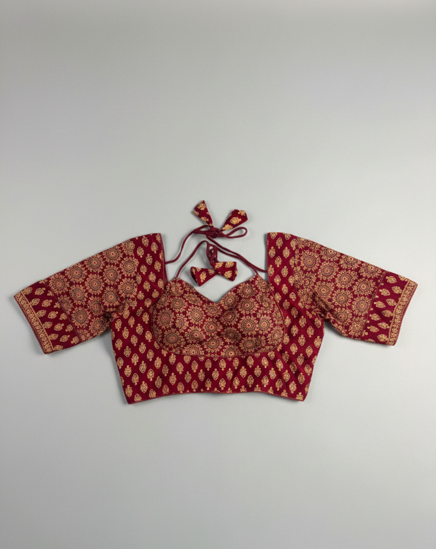 COTTON AJRAKH PRINT WORK BLOUSE