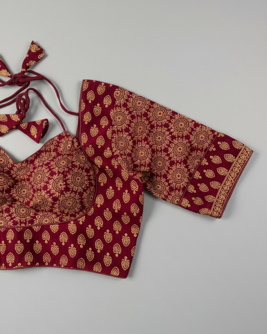 COTTON AJRAKH PRINT WORK BLOUSE