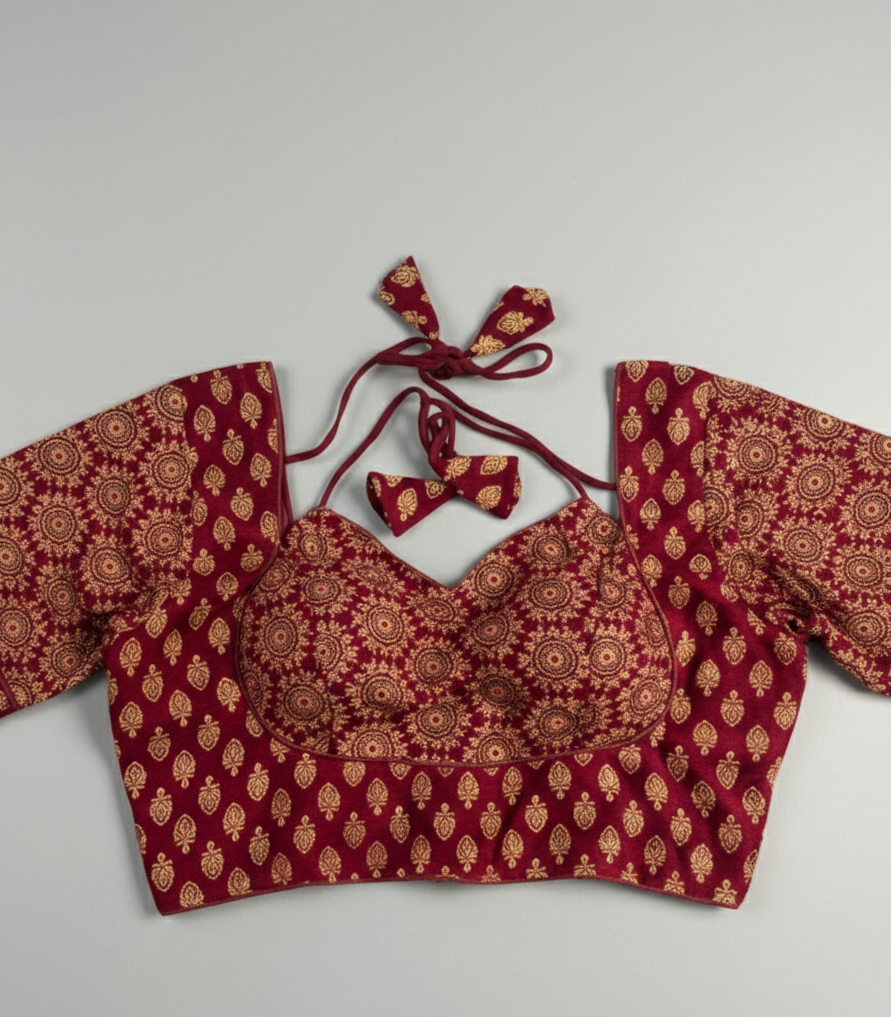 COTTON AJRAKH PRINT WORK BLOUSE