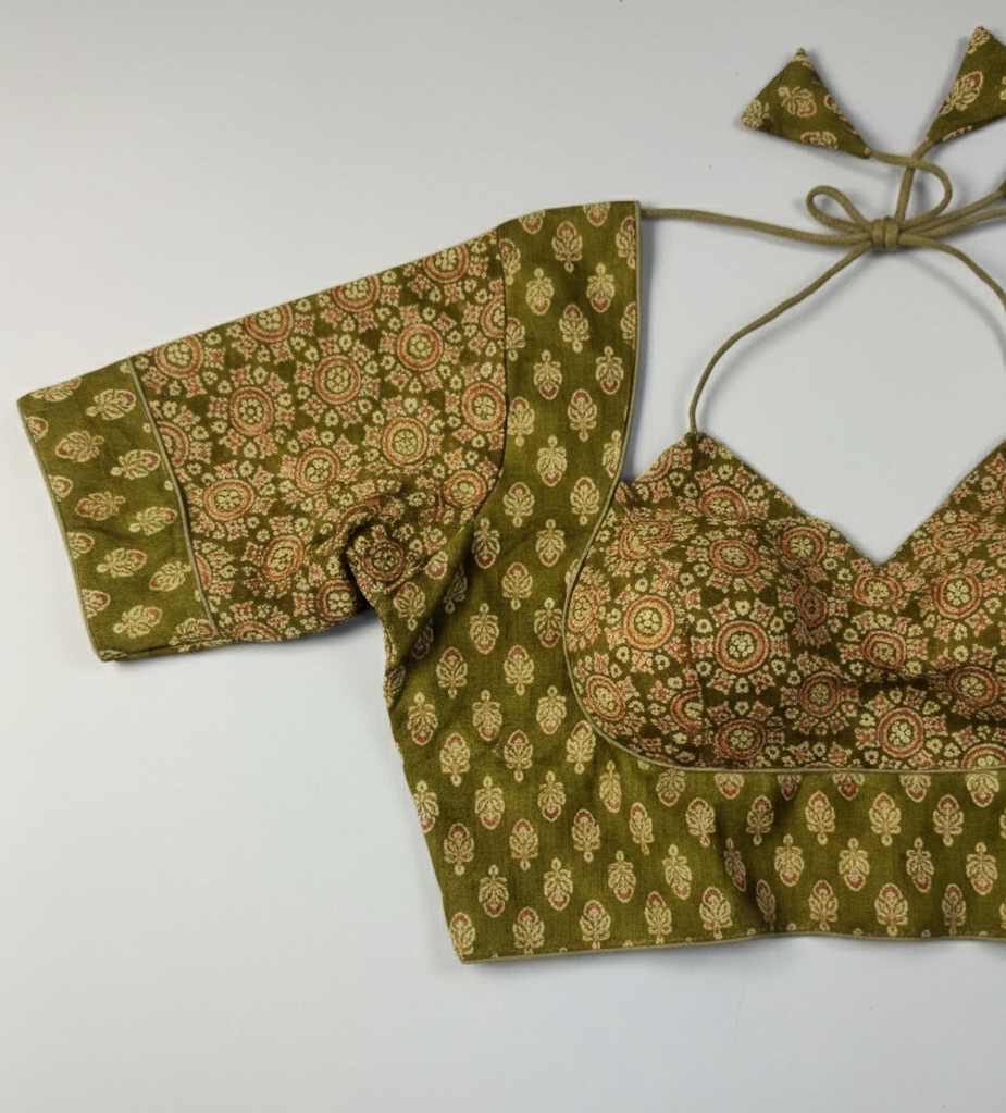 COTTON AJRAKH PRINT WORK BLOUSE
