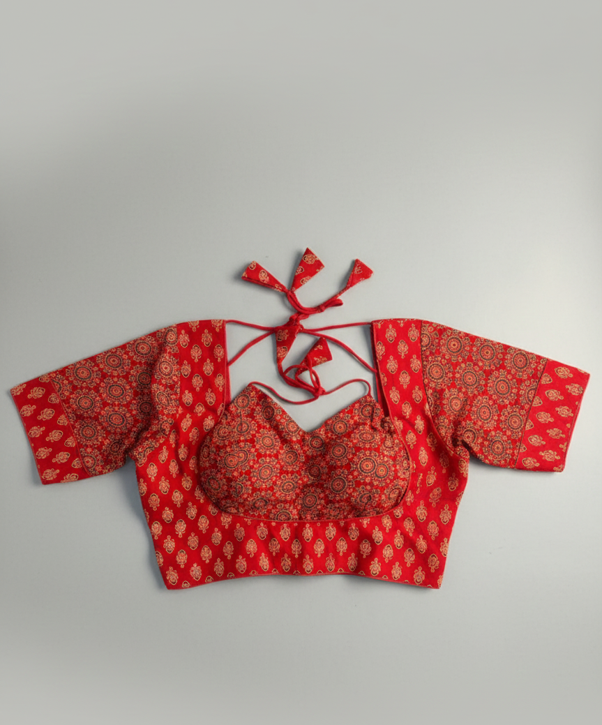COTTON AJRAKH PRINT WORK BLOUSE