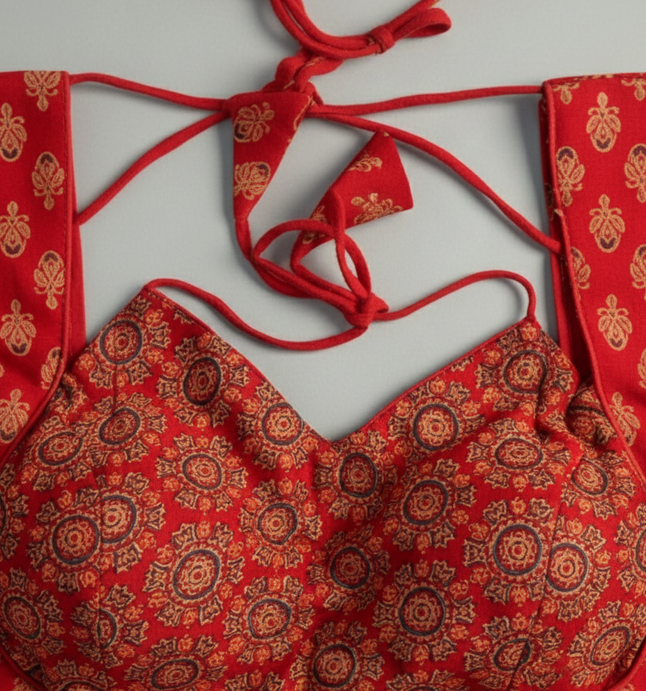 COTTON AJRAKH PRINT WORK BLOUSE