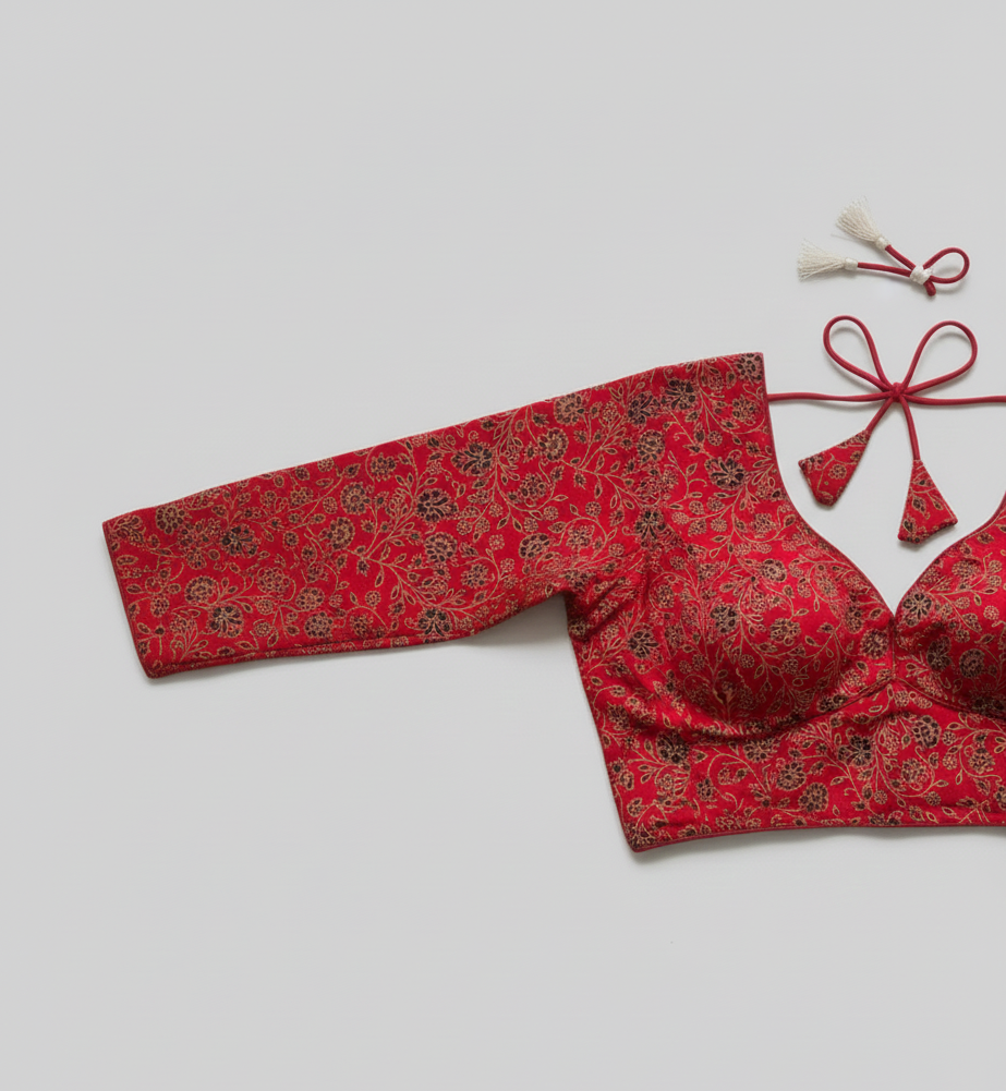 COTTON AJRAKH PRINT WORK BLOUSE