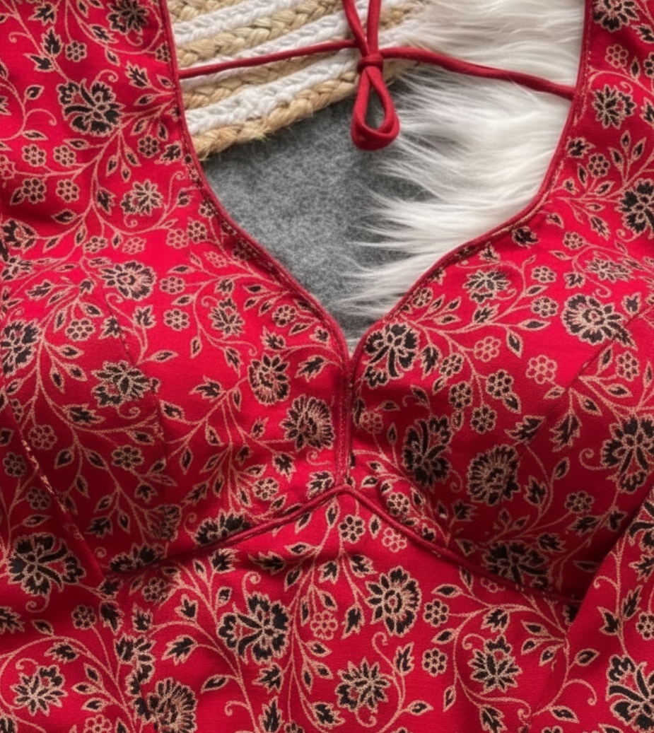 COTTON AJRAKH PRINT WORK BLOUSE