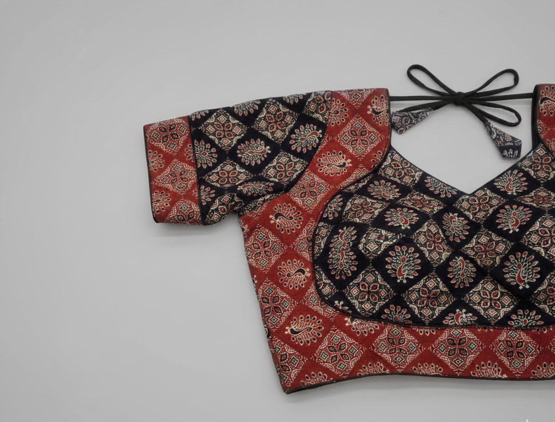 COTTON AJRAKH PRINT WORK BLOUSE