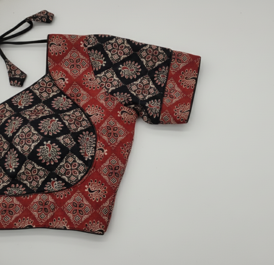 COTTON AJRAKH PRINT WORK BLOUSE