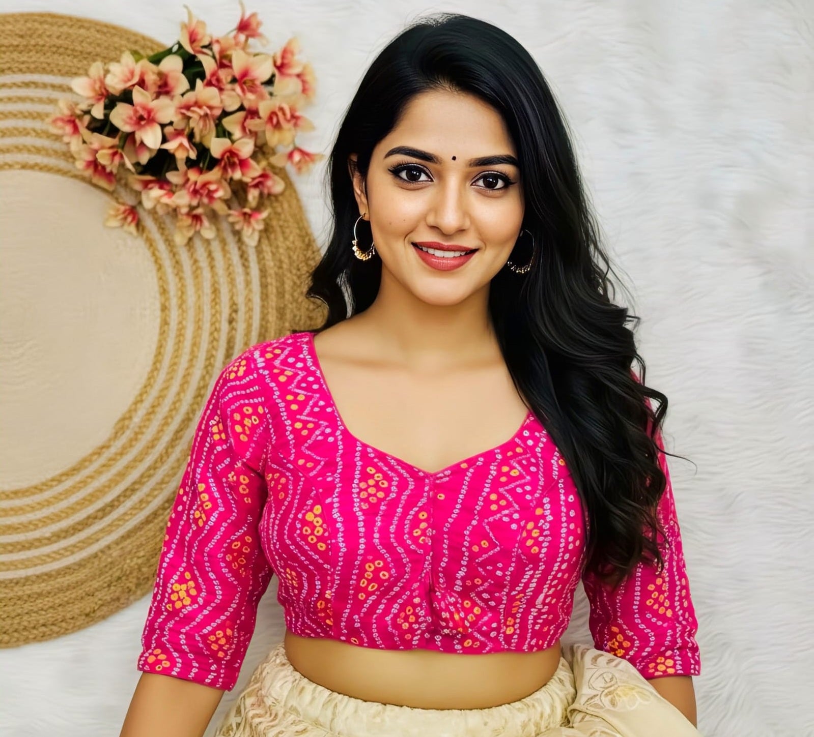 COTTON SILK BANDHANI PRINT WORK BLOUSE