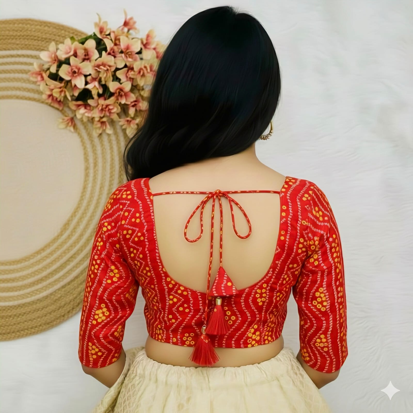 COTTON SILK BANDHANI PRINT WORK BLOUSE