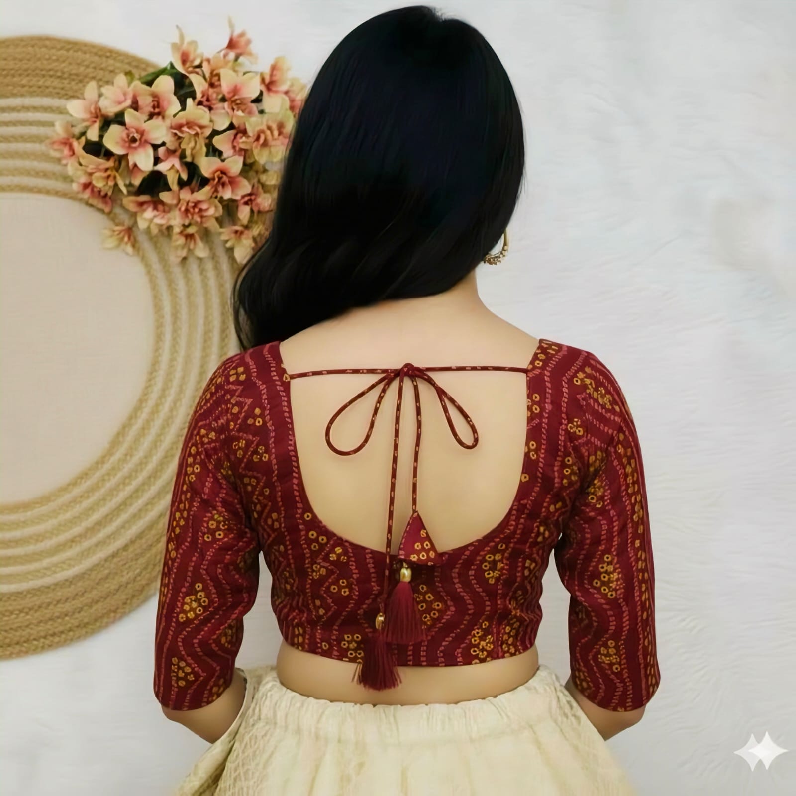 COTTON SILK BANDHANI PRINT WORK BLOUSE