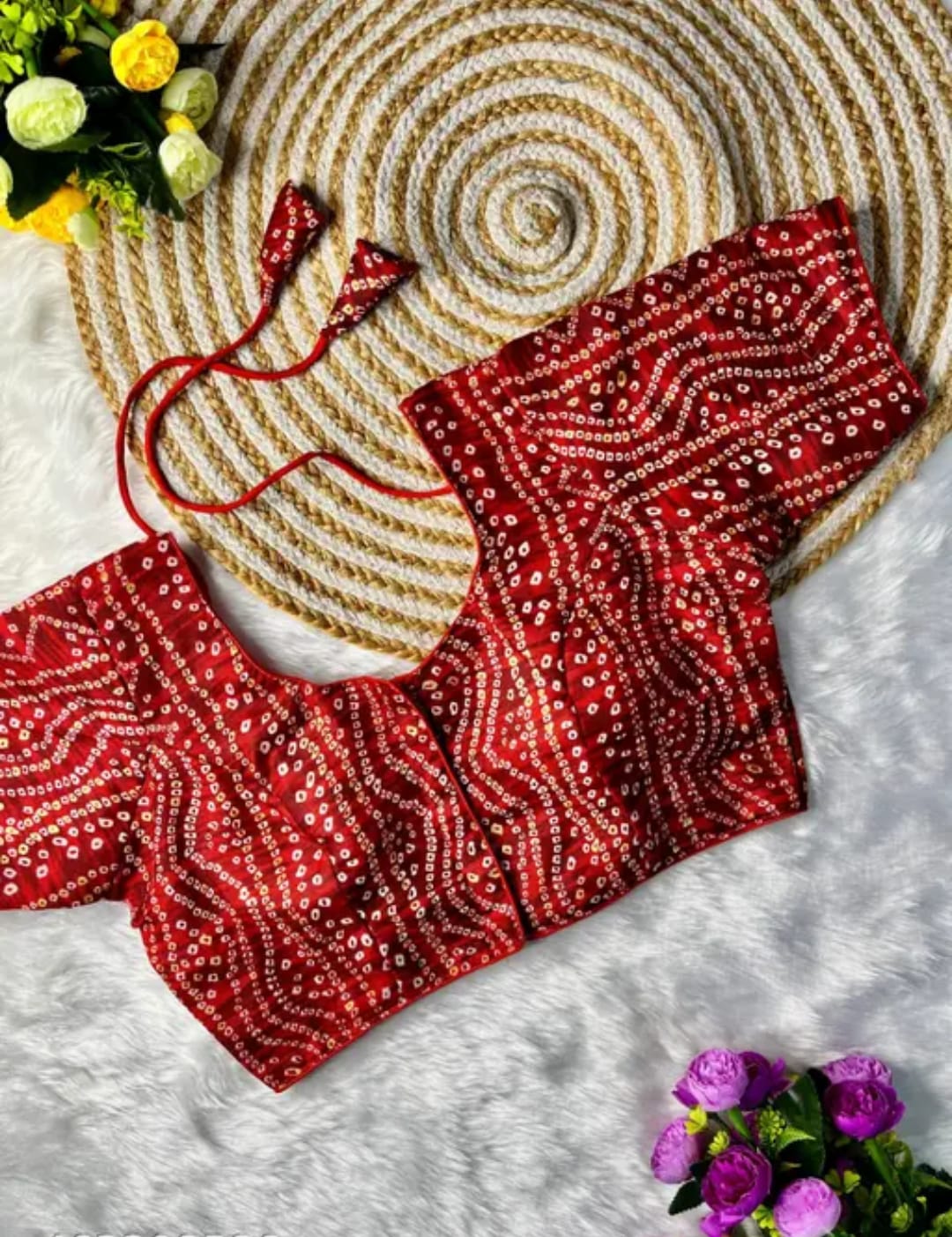 COTTON SILK BANDHANI PRINT WORK BLOUSE