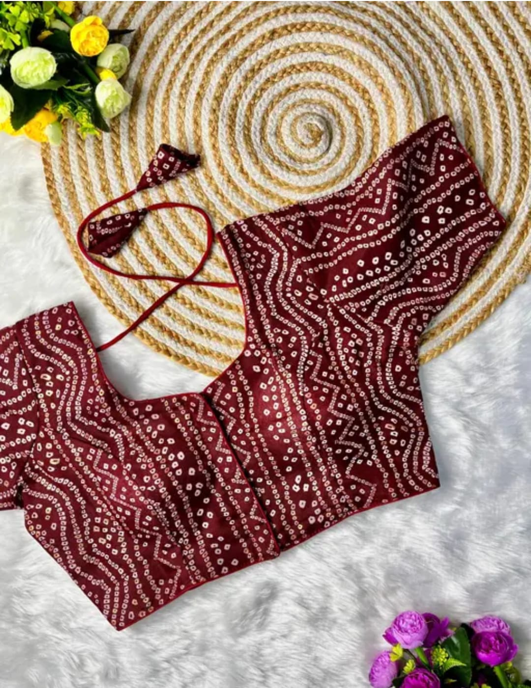 COTTON SILK BANDHANI PRINT WORK BLOUSE