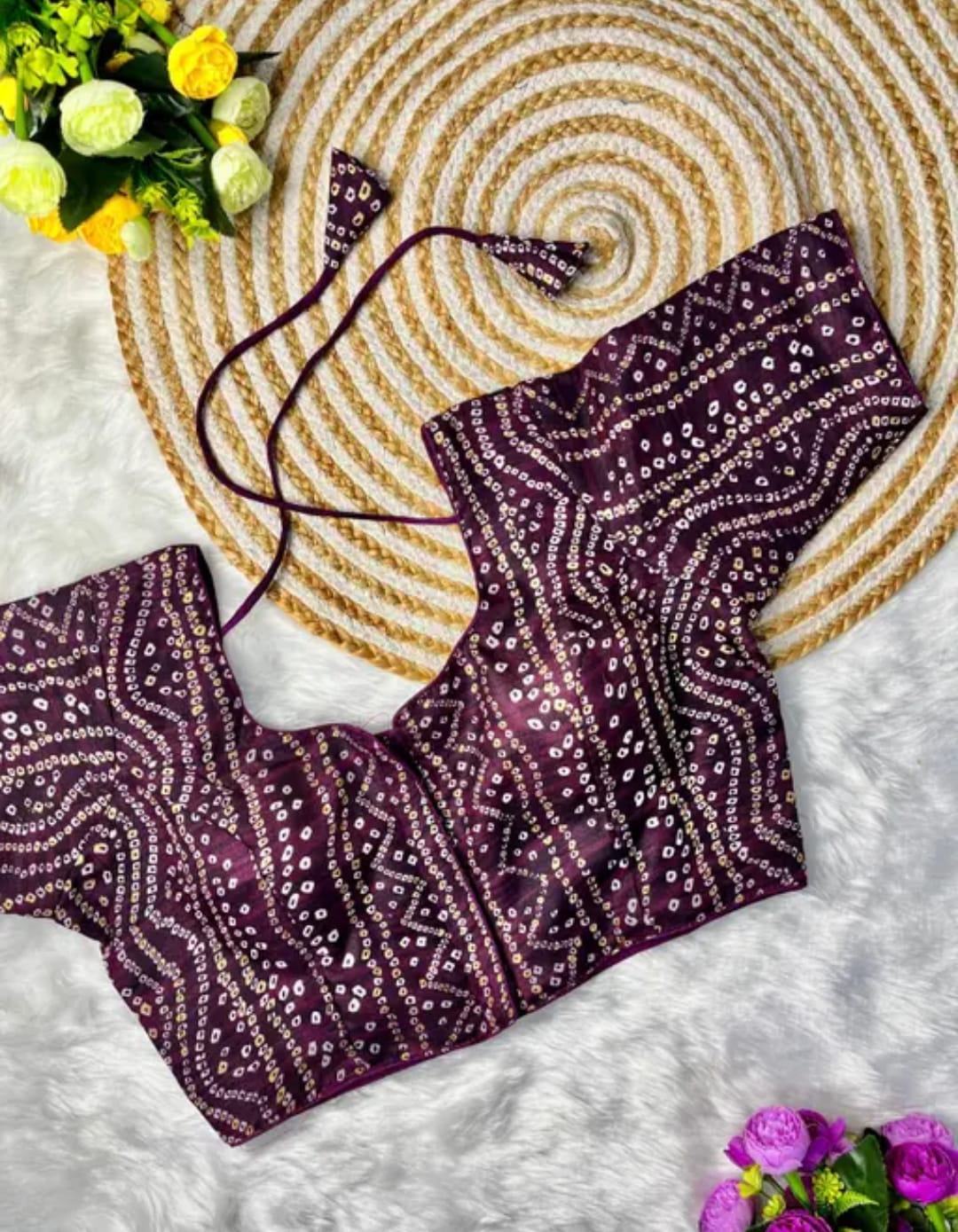 COTTON SILK BANDHANI PRINT WORK BLOUSE